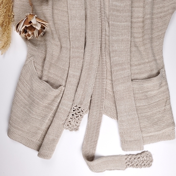 New Revolve Goddis Beige Tan Belted Waterfall Sweater Size Small / Medium - Picture 7 of 12